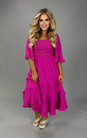 LD-G {Kindred Hearts} Hot Pink Smocked Tiered Dress PLUS SIZE XL 1X 2X