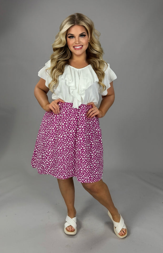 92 CP {Sweet Promises} Ivory/Magenta Print Ruffle Dress PLUS SIZE XL 2X 3X
