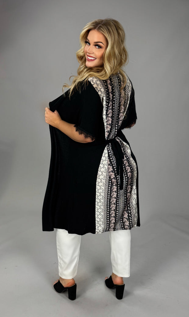 37 OT {Choosing Joy} VOCAL Black/Peach Floral Kimono PLUS SIZE XL 2X 3X
