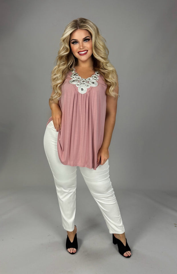 78 SV-X {Looking For You} Pink Metallic Applique Top PLUS SIZE XL 2X 3X