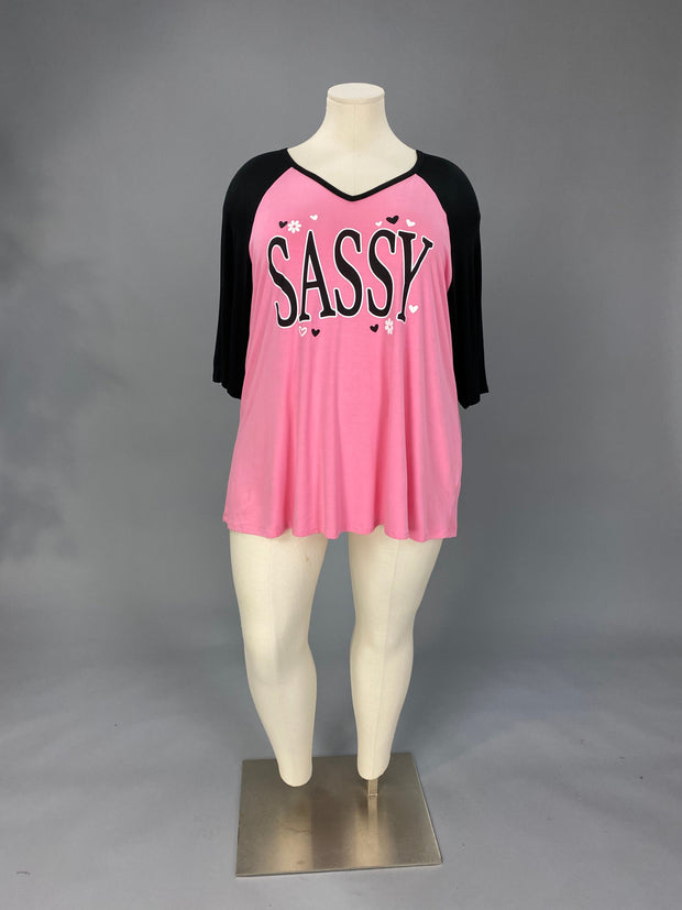 29  GT {Sassy} Pink/Black Graphic Tee  PLUS SIZE XL 2X 3X  (May Size Down 1 Size}