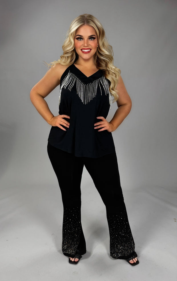 76 SV {Dazzling Beauty} VOCAL Black Sleeveless Top w/ Rhinestone Tassels PLUS SIZE XL 2X 3X
