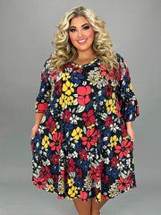 100 PQ {Popular View} Black Large Floral V-Neck Dress EXTENDED PLUS SIZE 2X 3X 4X  TRUE TO SIZE!!