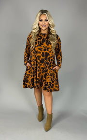 95  PLS-E {Wild Talking} Burnt Orange Print Long Sleeve Dress PLUS SIZE 1X 2X 3X