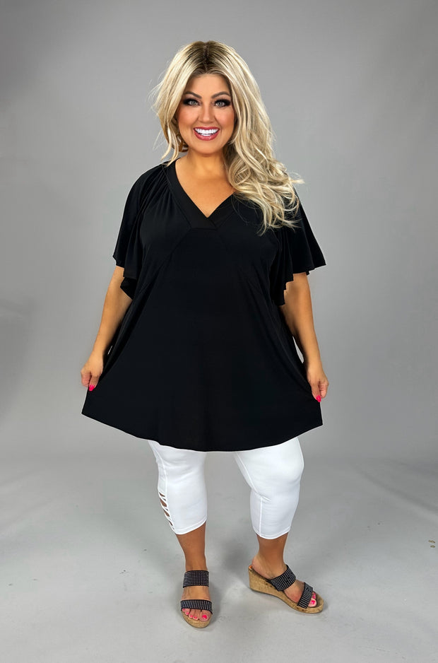 100 SSS {In The Dark} Black V-Neck Wide Sleeve Top EXTENDED PLUS SIZE 4X 5X 6X