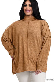 55 SLS-B {My Favorite Sweater} Dark Camel Fleece Sweater  PLUS SIZE 1X 2X 3X