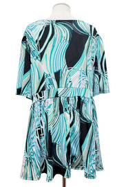 100 PSS {Modern Art} Black Mint Abstract Babydoll Top