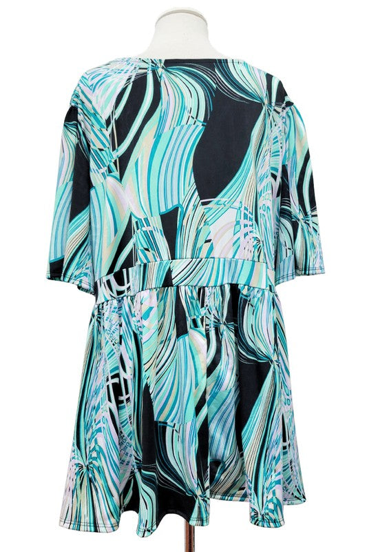 100 PSS {Modern Art} Black Mint Abstract Babydoll Top