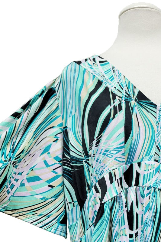 100 PSS {Modern Art} Black Mint Abstract Babydoll Top