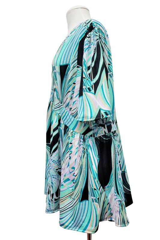 100 PSS {Modern Art} Black Mint Abstract Babydoll Top