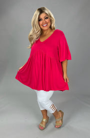 43 SSS {By The Book} Raspberry V-Neck Babydoll Top EXTENDED PLUS SIZE 3X 4X 5X