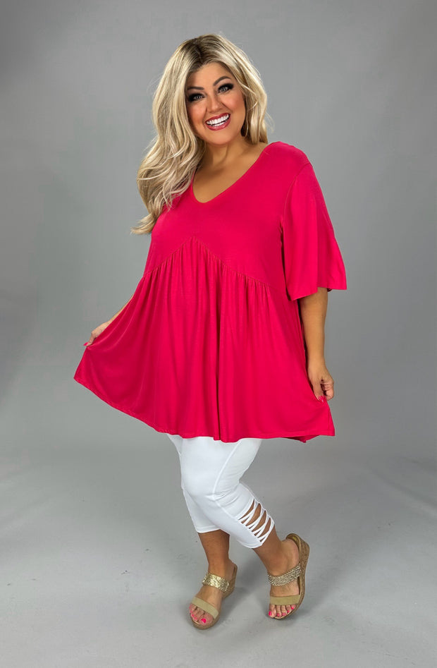 43 SSS {By The Book} Raspberry V-Neck Babydoll Top EXTENDED PLUS SIZE 3X 4X 5X