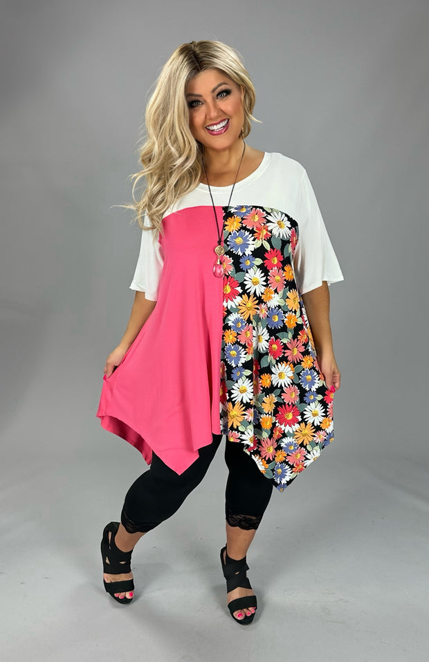 21 CP {Truly Lovable} Ivory Pink Floral Asymmetrical Top EXTENDED PLUS SIZE 4X 5X 6X