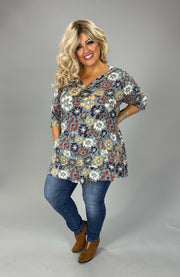 36 HD {Falling Into Curvy} Charcoal Floral Hoodie w/Kangaroo Pocket CURVY BRAND!!!  EXTENDED PLUS SIZE 3X 4X 5X  (May Size Down 1 Size)
