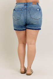 BT {All I Have} Judy Blue Vintage Wash Release Hem Shorts PLUS SIZE 1X 2X 3X
