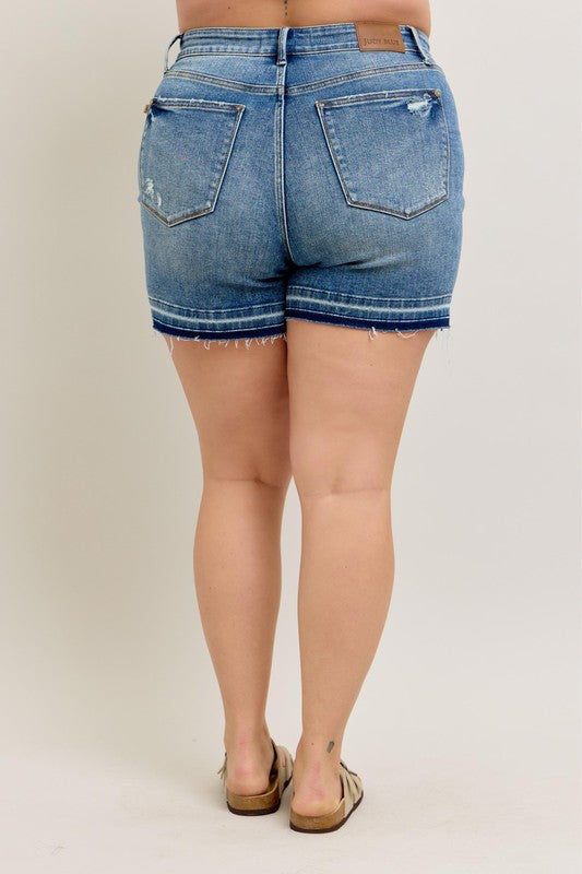 BT {All I Have} Judy Blue Vintage Wash Release Hem Shorts PLUS SIZE 1X 2X 3X