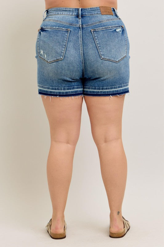 BT {All I Have} Judy Blue Vintage Wash Release Hem Shorts PLUS SIZE 1X 2X 3X