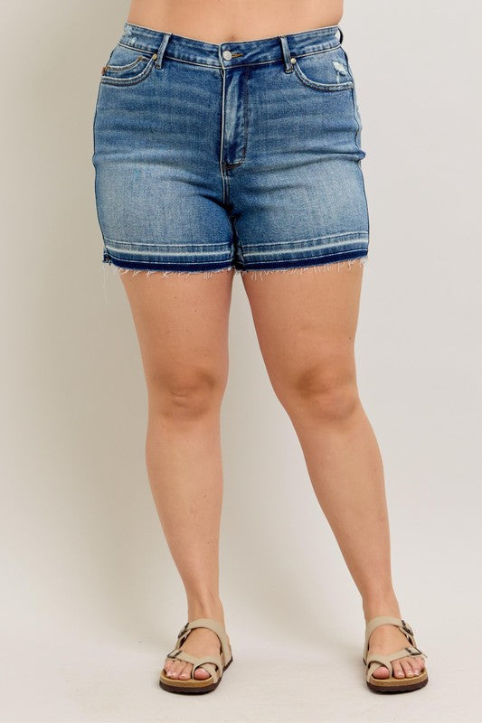 BT {All I Have} Judy Blue Vintage Wash Release Hem Shorts PLUS SIZE 1X 2X 3X