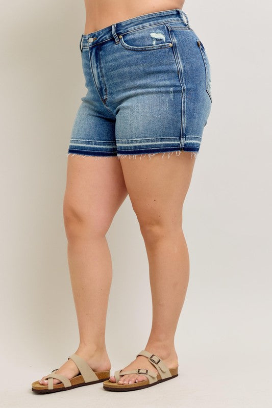 BT {All I Have} Judy Blue Vintage Wash Release Hem Shorts PLUS SIZE 1X 2X 3X