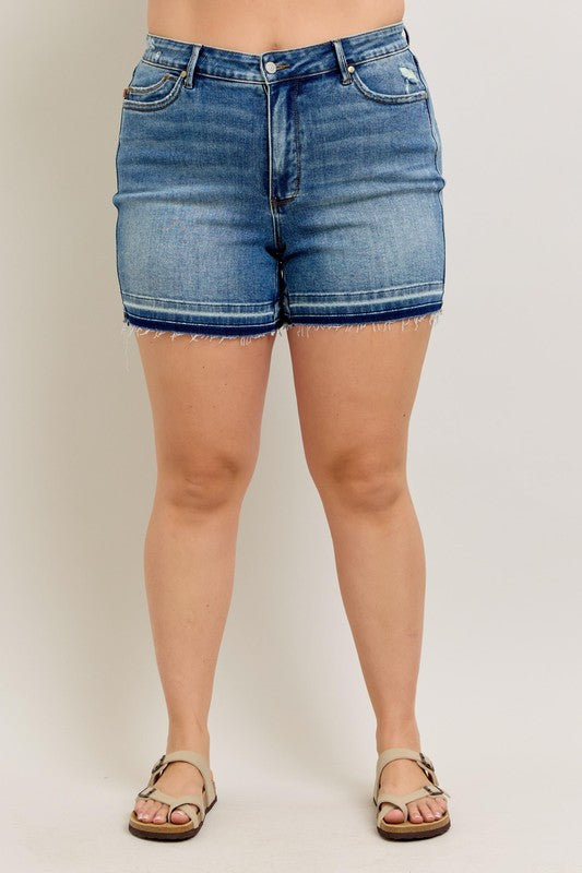 BT {All I Have} Judy Blue Vintage Wash Release Hem Shorts PLUS SIZE 1X 2X 3X