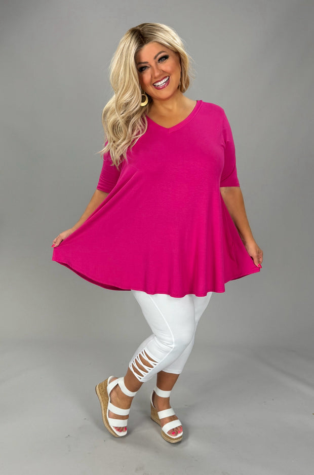 28 SSS {Loving Moment} Fuchsia V-Neck Short Sleeve Top EXTENDED PLUS SIZE 3X 4X 5X