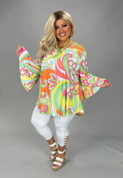100 PSS {All My Wishes} Multi Color Print Flounce Sleeve Top EXTENDED PLUS SIZE 3X 4X 5X