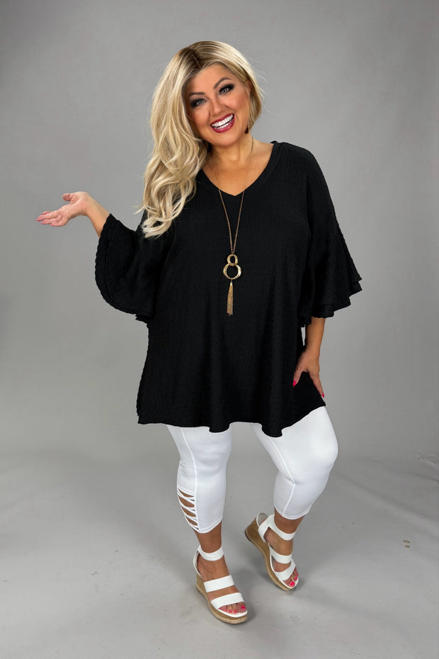 100 SSS {You've Got Soul} Black Textured Layered Sleeve Top EXTENDED PLUS SIZE 3X 4X 5X