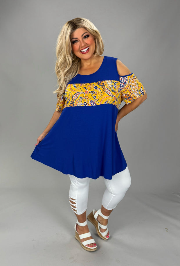 43 OS {Prove Your Point} Royal Blue Paisley Detail Top EXTENDED PLUS SIZE 4X 5X 6X