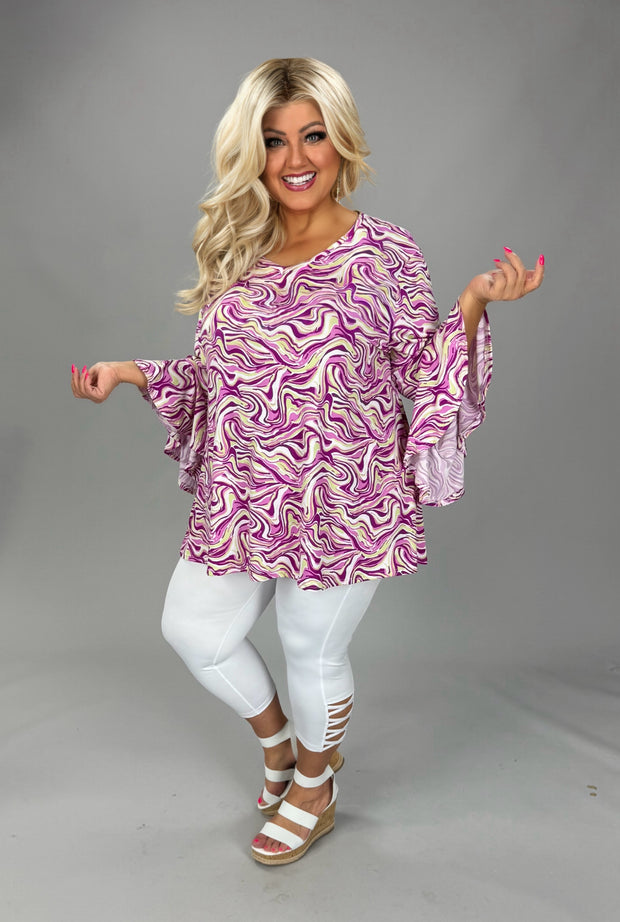 20 PQ {Pages Turned} Purple Swirl Cascading Sleeve Top EXTENDED PLUS SIZE 4X 5X 6X