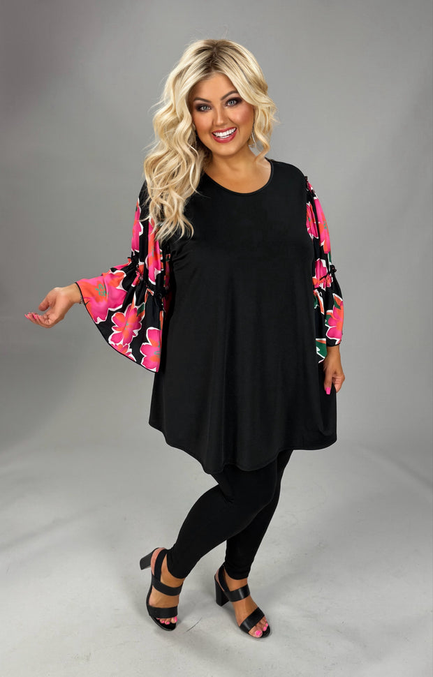 33 CP {I'll Be The One} Black Fuchsia Floral Angel Sleeve Top EXTENDED PLUS SIZE 1X 2X 3X 4X 5X