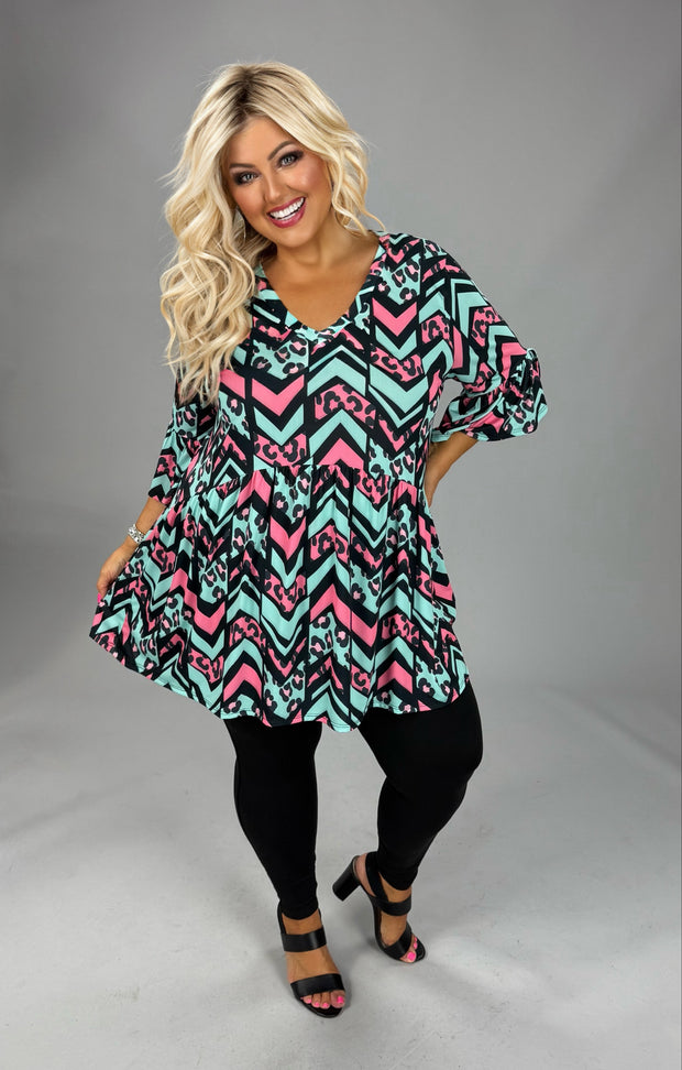 100 PSS {Give It A Go} Mint Pink Leopard Chevron Babydoll Top EXTENDED PLUS SIZE 3X 4X 5X