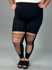 BT-99  "BOZZOLO" Solid Black Leggings with Slits in Front