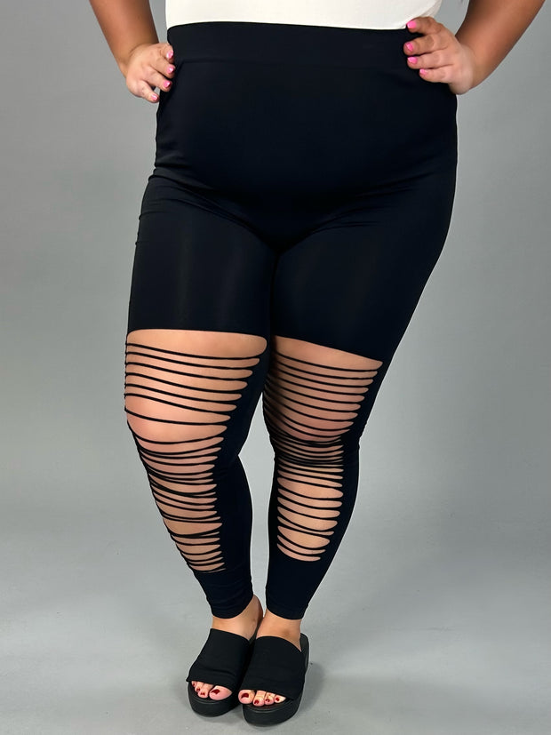 BT-99  "BOZZOLO" Solid Black Leggings with Slits in Front