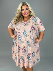 86 PSS {Breathing Easy} Blush Floral V-Neck Dress EXTENDED PLUS SIZE 3X 4X 5X
