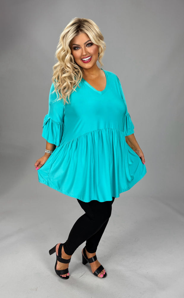 22 SSS {True Devotion} Turquoise Babydoll Top w/Tulip Sleeve EXTENDED PLUS SIZE 3X 4X 5X