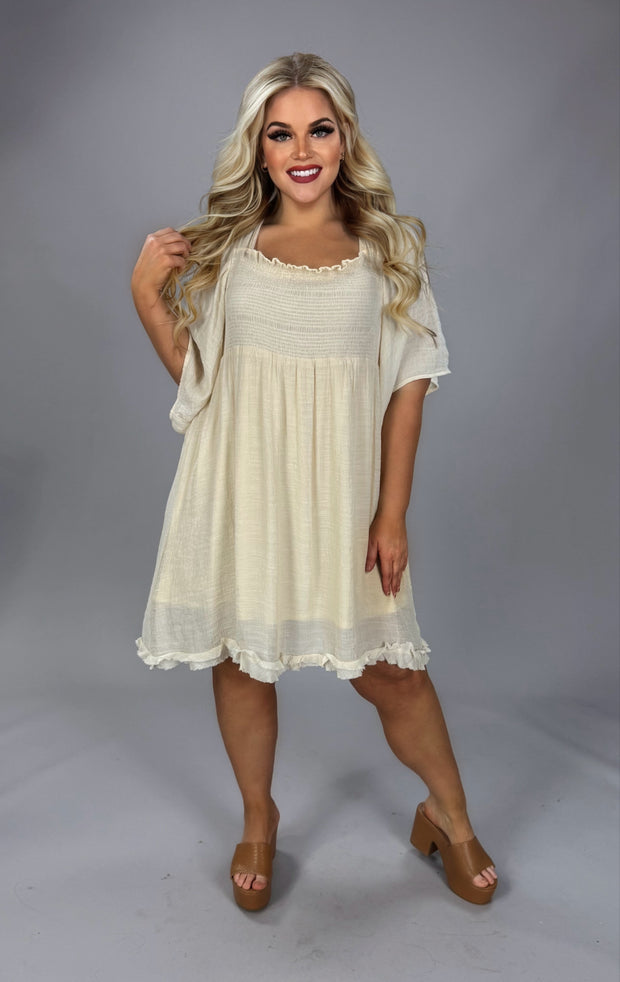 19 SQ-A {Good Luck} UMGEE Cream Bell Sleeve Smock Dress PLUS SIZE XL 1X 2X