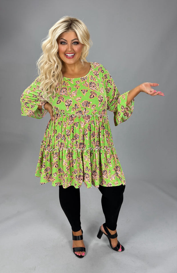 23 PSS {Time After Time} Lime Orange Floral Tiered Tunic EXTENDED PLUS SIZE 3X 4X 5X