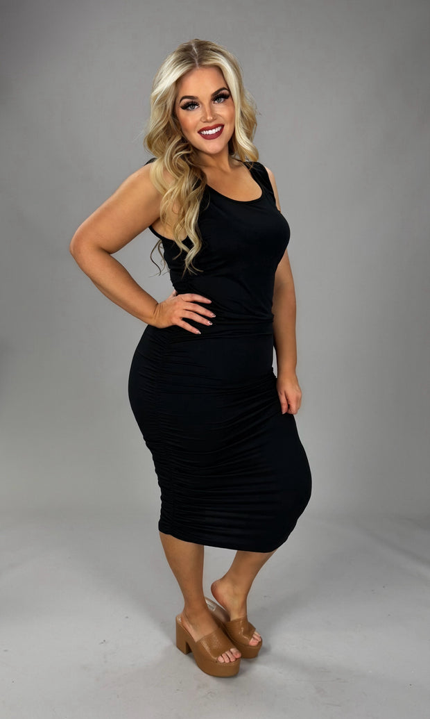 LD-A {Trust Me} Black Ruched Bodycon Midi Dress PLUS SIZE XL 2X 3X