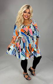 45 PSS {With The Times} Blue Printed Cross Neck Top EXTENDED PLUS SIZE 3X 4X 5X