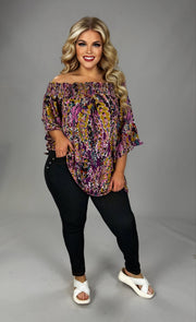 36 OS {Forever Fabulous} Purple Print Off Shoulder Top PLUS SIZE XL 2X 3X