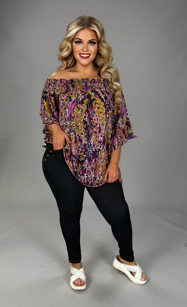 36 OS {Forever Fabulous} Purple Print Off Shoulder Top PLUS SIZE XL 2X 3X