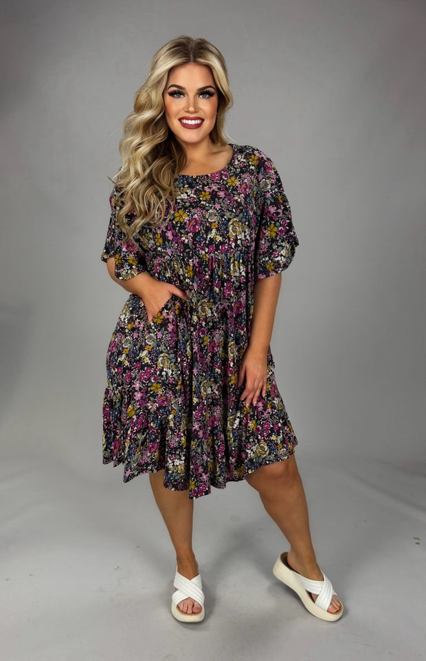 28 PSS-M {Flower Up} Multi-Color  Babydoll Dress PLUS SIZE XL 2X 3X