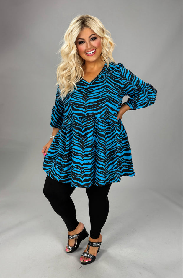 100 PSS {Stand Tall} Blue Black Zebra Stripe Top EXTENDED PLUS SIZE 3X 4X 5X