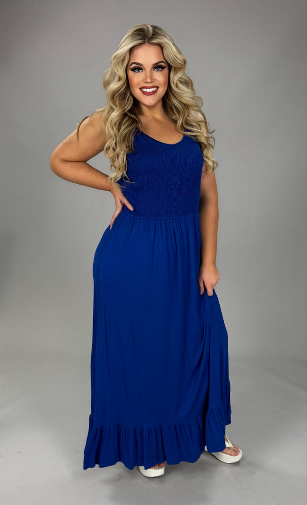 LD-R {My Best Choice} Royal Blue Smocked Top Maxi Dress PLUS SIZE XL 2X 3X