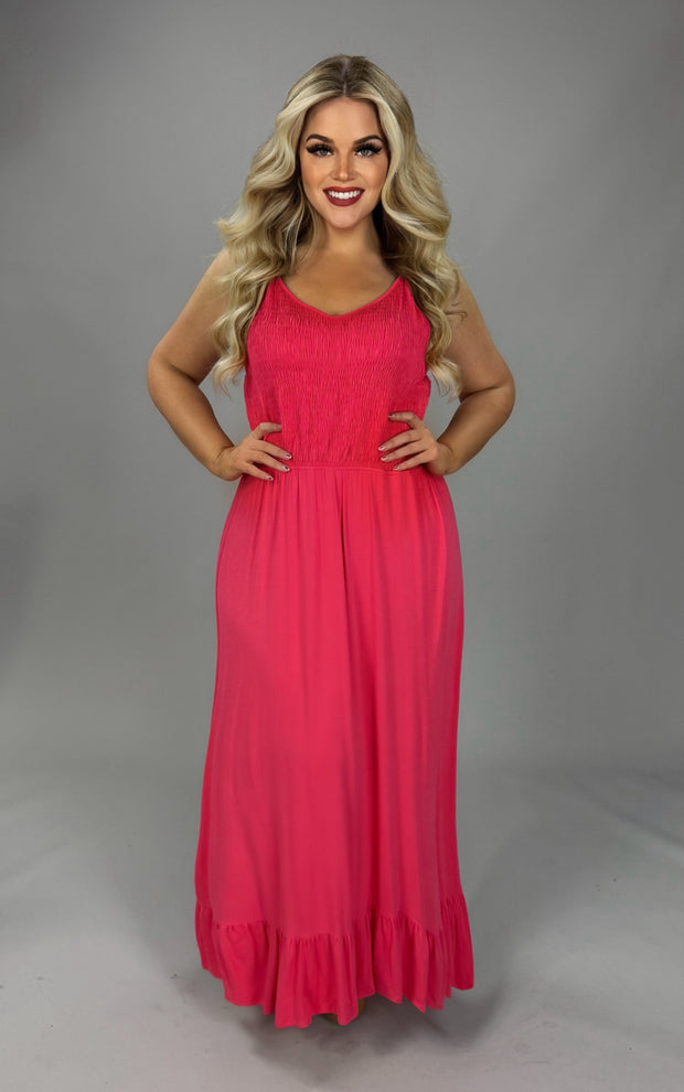 LD-R {My Best Choice} Coral Smocked Top Maxi Dress PLUS SIZE XL 2X 3X