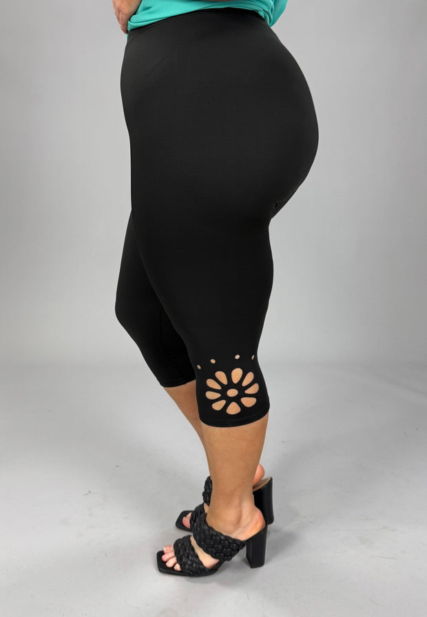 BT-C {Keep Running} Black Laser Cut Capri Leggings  CW EXTENDED PLUS SIZE 1X 2X 3X 4X 5X