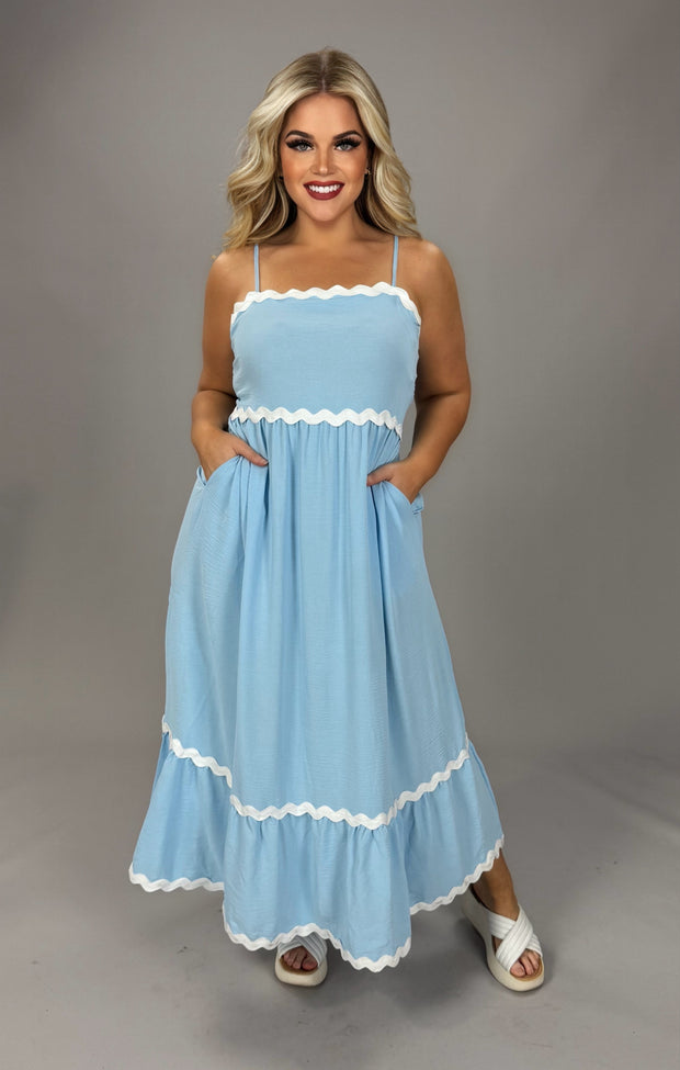 LD-P {Redefining Grace} Sky Blue Maxi Dress w/ White Trim PLUS SIZE 1X 2X 3X