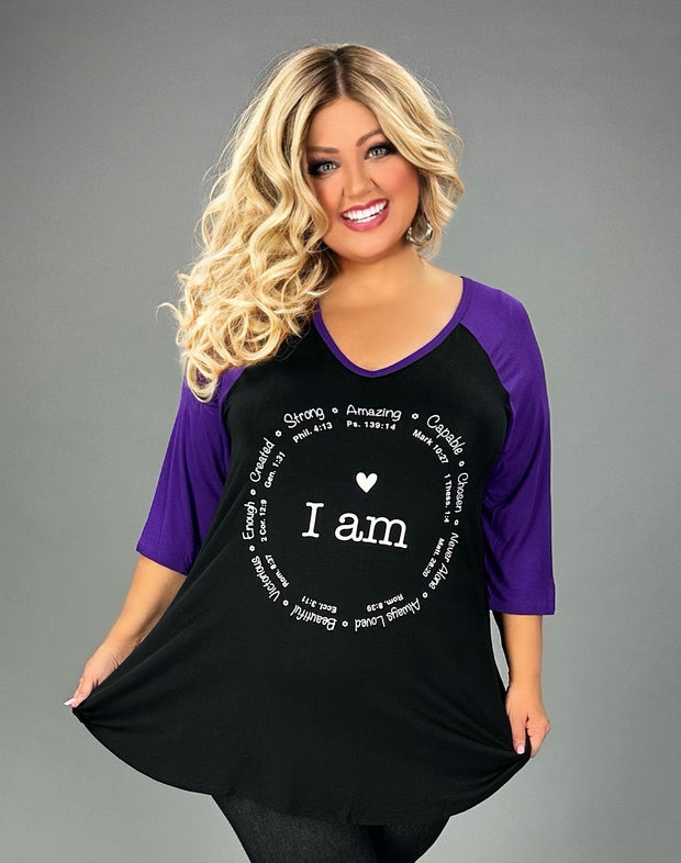 47 GT {I Am} Black/Purple Graphic Tee PLUS SIZE XL 2X 3X 4X 5X 6X (May Size Down 1 Size)