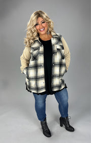 24  OT-B {Class Is In} Umgee Taupe Plaid Shacket PLUS SIZE XL 1X 2X