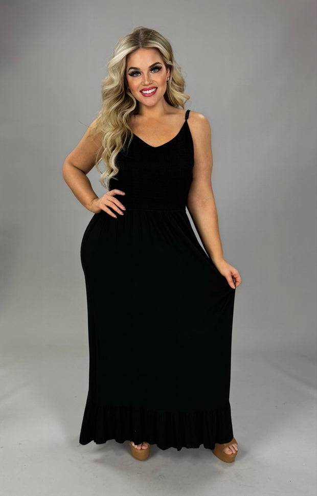 LD-R {My Best Choice} Black Smocked Top Maxi Dress PLUS SIZE XL 2X 3X